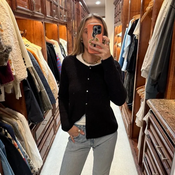 Sezane Gaspard Cardigan - Super Kid Mohair - Black - Picture 7 of 8